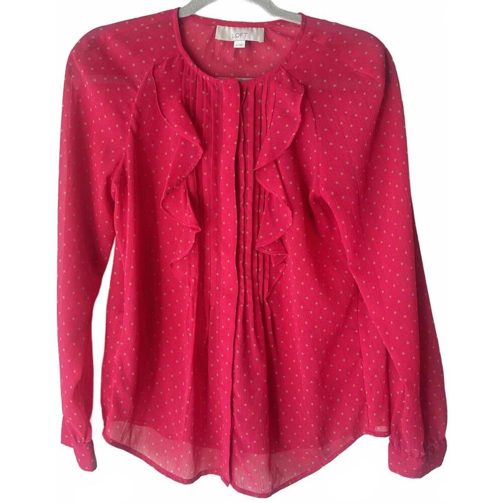 Ann Taylor LOFT Pink Ruffle Front Blouse
